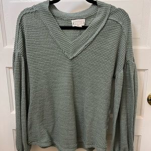 loveriche Waffle V-Neck Long Sleeve Top